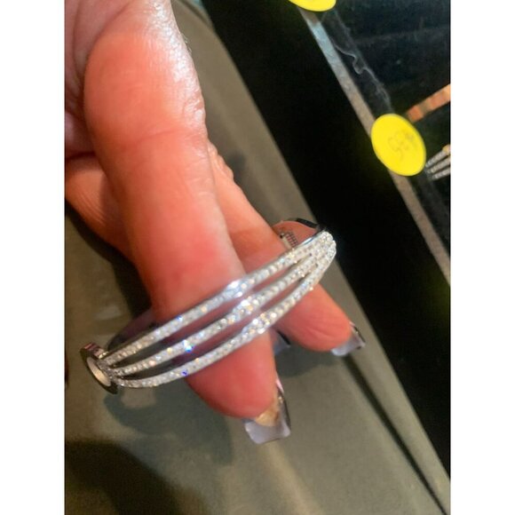 Stainless Steel MZ Collection Adjustable Bracelet With Rhinestone Detailing & Tr - Picture 2 of 7